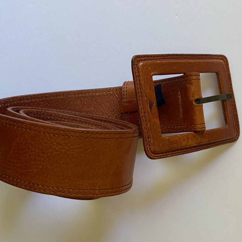 Vintage Brown Leather Belt Large Square Buckle Banana Republic